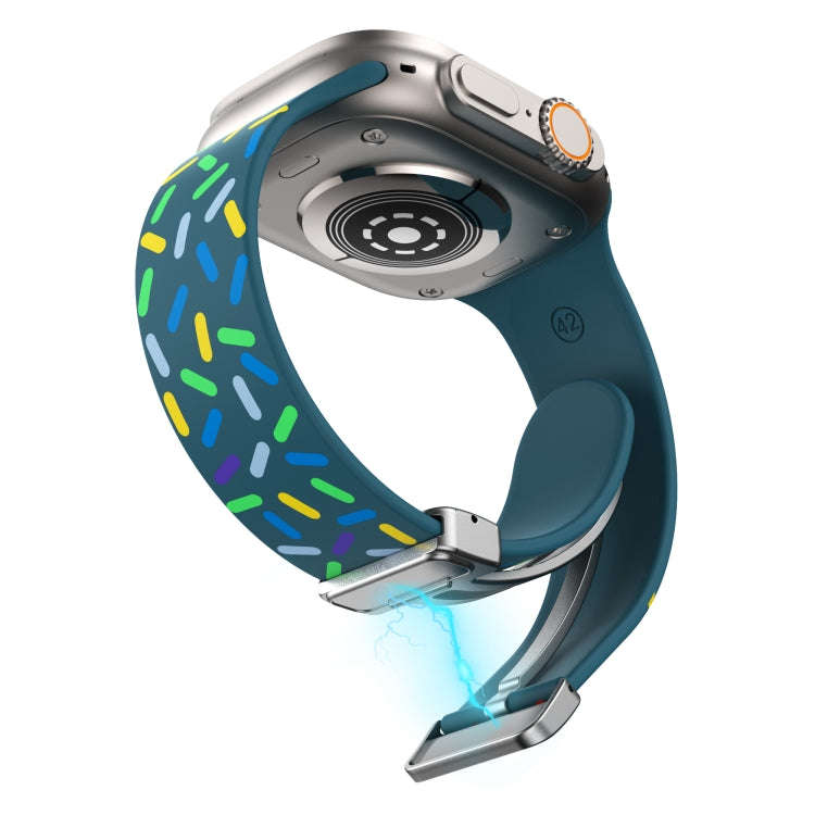 For Apple Watch 7 41mm Rainbow Dots Silicone Magnetic Buckle Watch Band(Blue)
