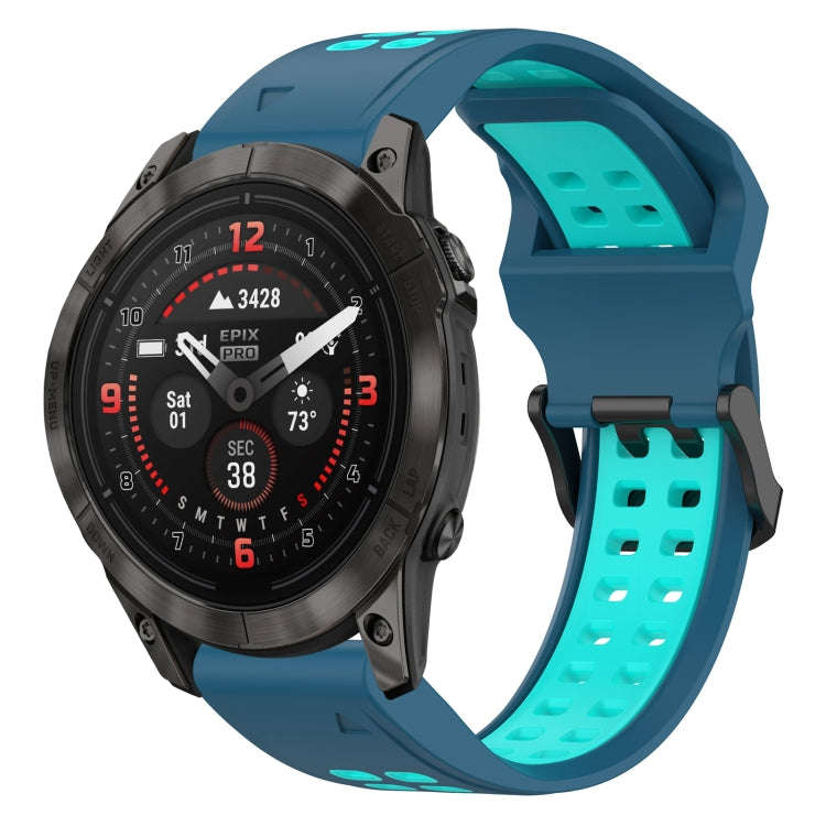 For Garmin Epix Pro 47mm Two Color Reverse Buckle 22mm Silicone Watch Band(Blue+Teal)
