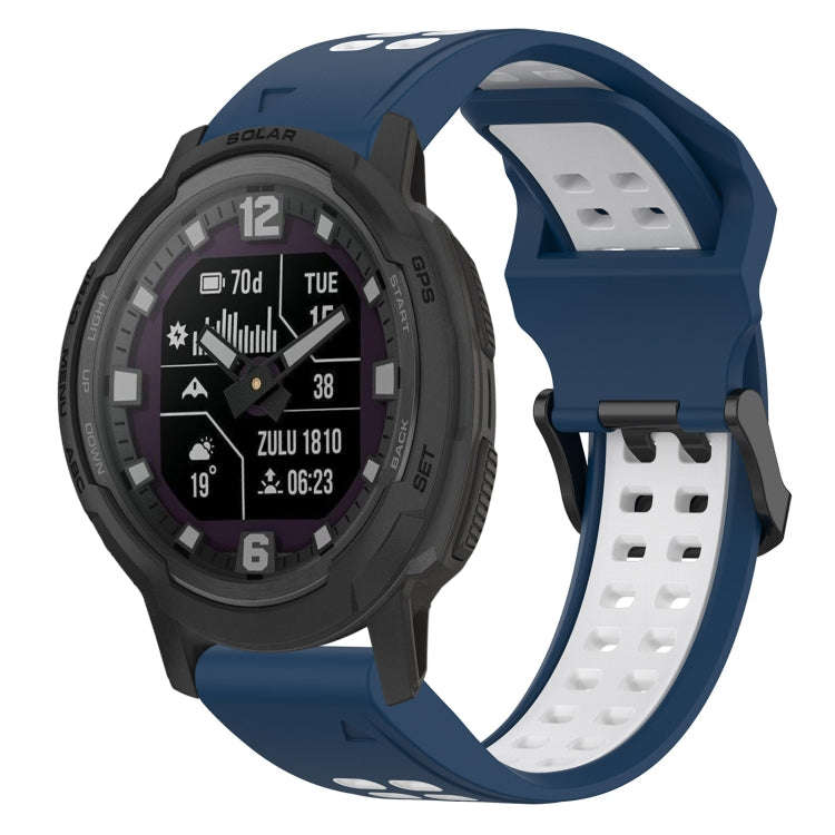 For Garmin Instinct Crossover Solar Two Color Reverse Buckle 22mm Silicone Watch Band(Blue+White)