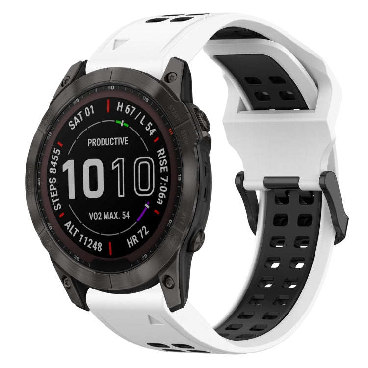 For Garmin Fenix 7X Two Color Reverse Buckle 26mm Silicone Watch Band(White+Black)