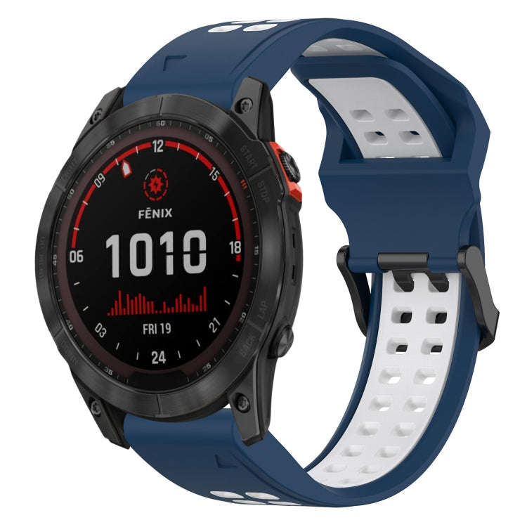 For Garmin Fenix 7S Solar Two Color Reverse Buckle 20mm Silicone Watch Band(Blue+White)
