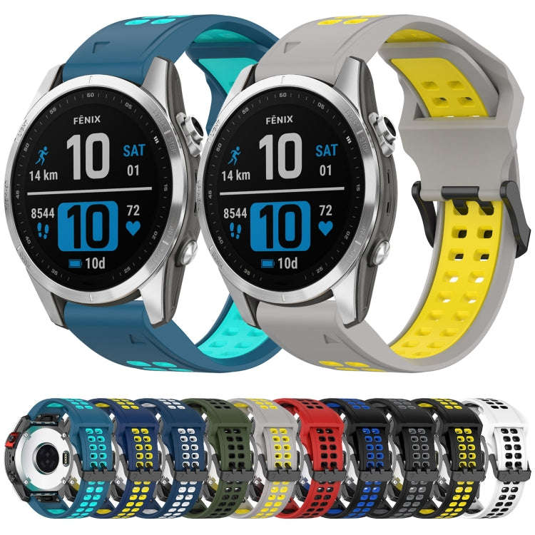 For Garmin Fenix 7S Solar Two Color Reverse Buckle 20mm Silicone Watch Band(Black+Grey)