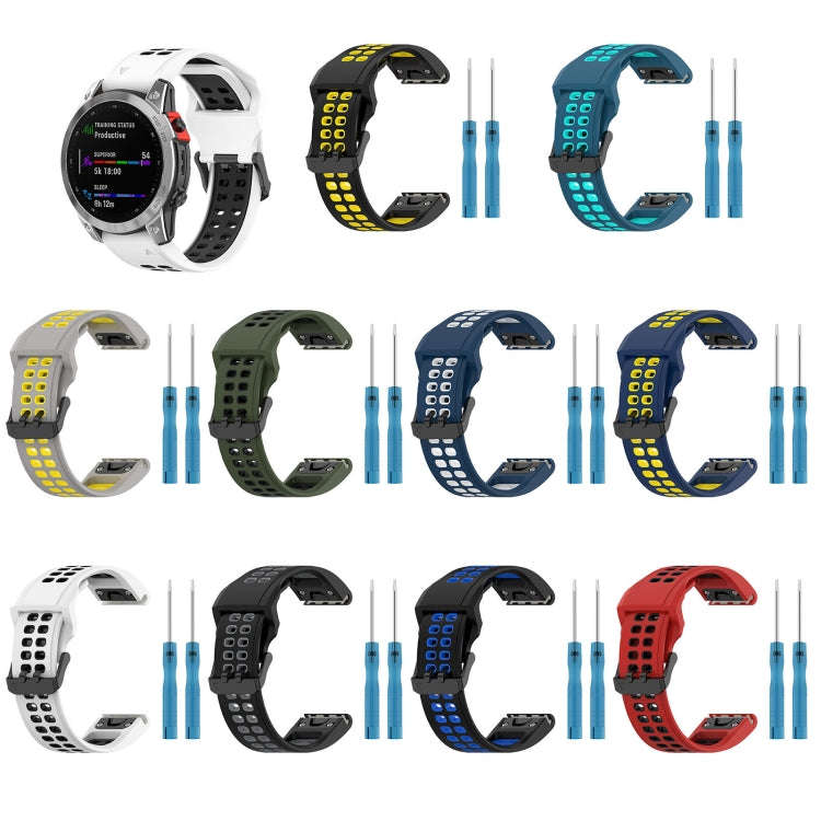 For Garmin Epix Pro 42mm Two Color Reverse Buckle 20mm Silicone Watch Band(Blue+White)
