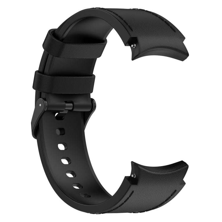 For Samsung Galaxy Watch 6 Silicone Leather Black Buckle Watch Band(Black)