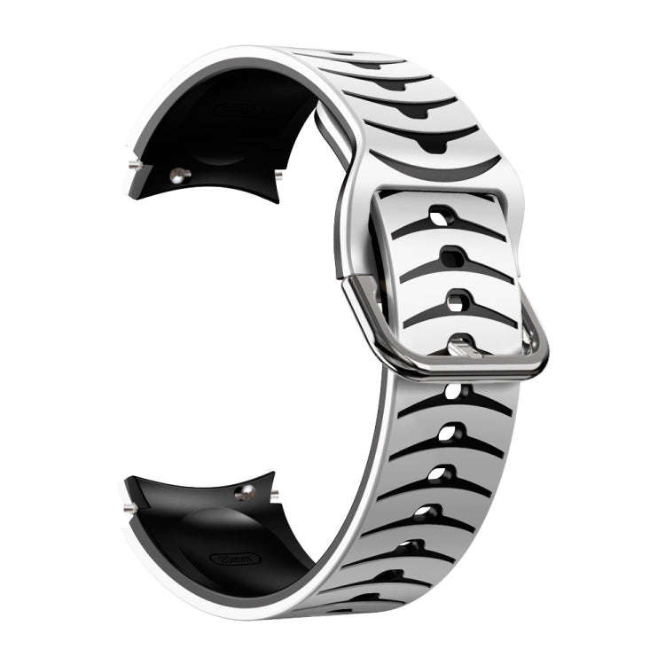For Samsung Galaxy Watch 6 Classic 43mm Curved Texture Silicone Watch Band(White+Black)