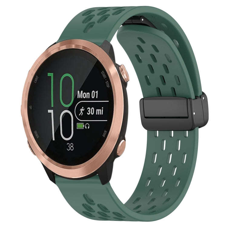 For Garmin Forerunner 645 20mm Folding Magnetic Clasp Silicone Watch Band(Dark Green)