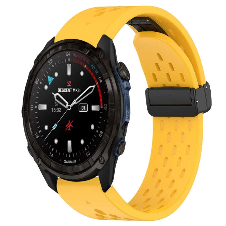 For Garmin Descent Mk3i 43mm Hole Folding Buckle 20mm Silicone Watch Band(Yellow)