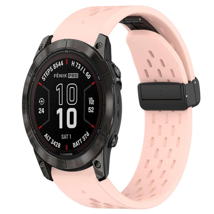 For Garmin Fenix 7X Hole Folding Buckle 26mm Silicone Watch Band(Pink)