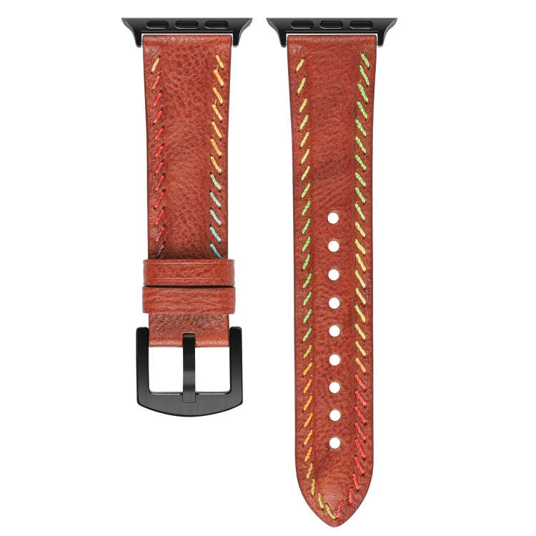 For Apple Watch Series 6 40mm Colorful Sewing Thread Leather Watch Band(Brown)