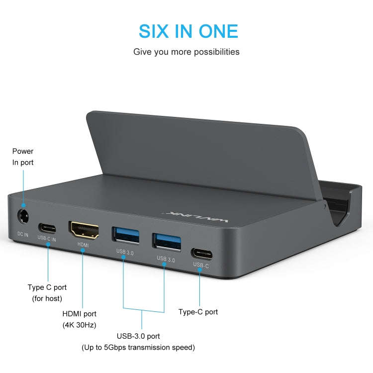 WAVLINK WL-UHP3D01 Portable Type-C Cell Phone Docking Station Multi-Port USB HUB Adapter(EU Plug)