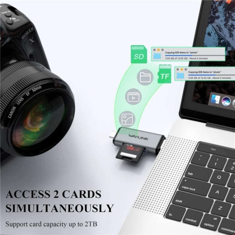 WAVLINK WL-CR3002 Multi-Function Mini Aluminum Alloy Shell Type-C+USB3.0 SD/TF Card Reader