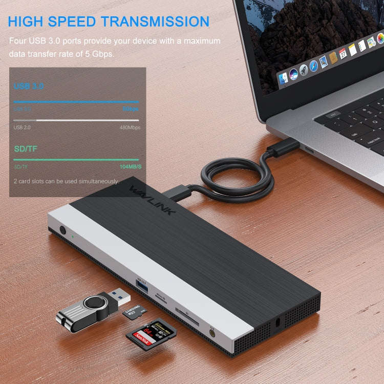 WAVLINK WL-UMD01 USB3.0 Splitter Docking Station Gigabit Ethernet / DP / HD Cable Converter(US Plug)