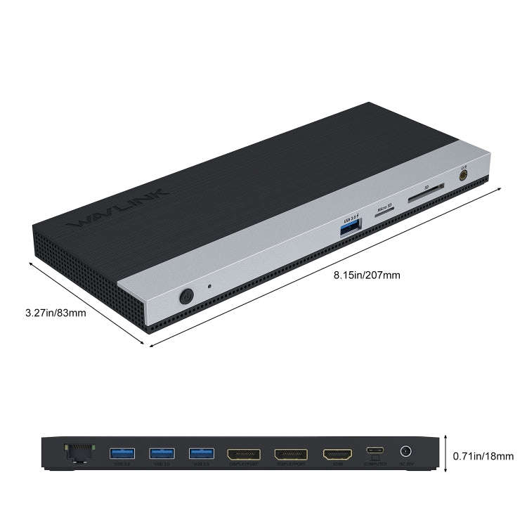 WAVLINK WL-UMD01 USB3.0 Splitter Docking Station Gigabit Ethernet / DP / HD Cable Converter(EU Plug)