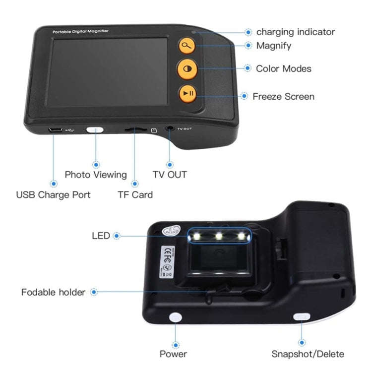 3.5 Inch 2X-25X High-Definition Handheld  Magnifying Glass Electronic Vision Aid(Black)