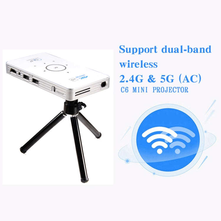C6 2GB+32GB Android Smart DLP HD Projector Mini Wireless Projector, US Plug (White)