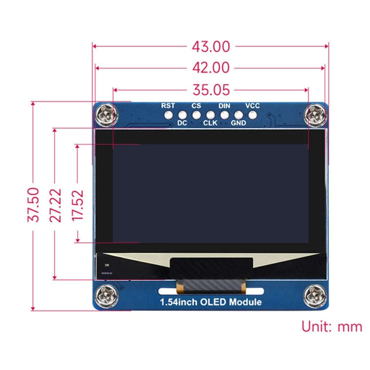 Waveshare 1.54 Inch OLED Display Module, 128×64 Resolution, SPI / I2C Communication(Blue)