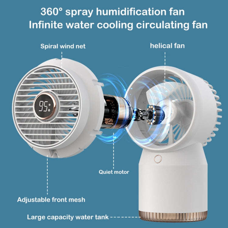 Spray Humidified LED Digital Display Office Home Fan, Style: 3600mAh Rechargeable(White)