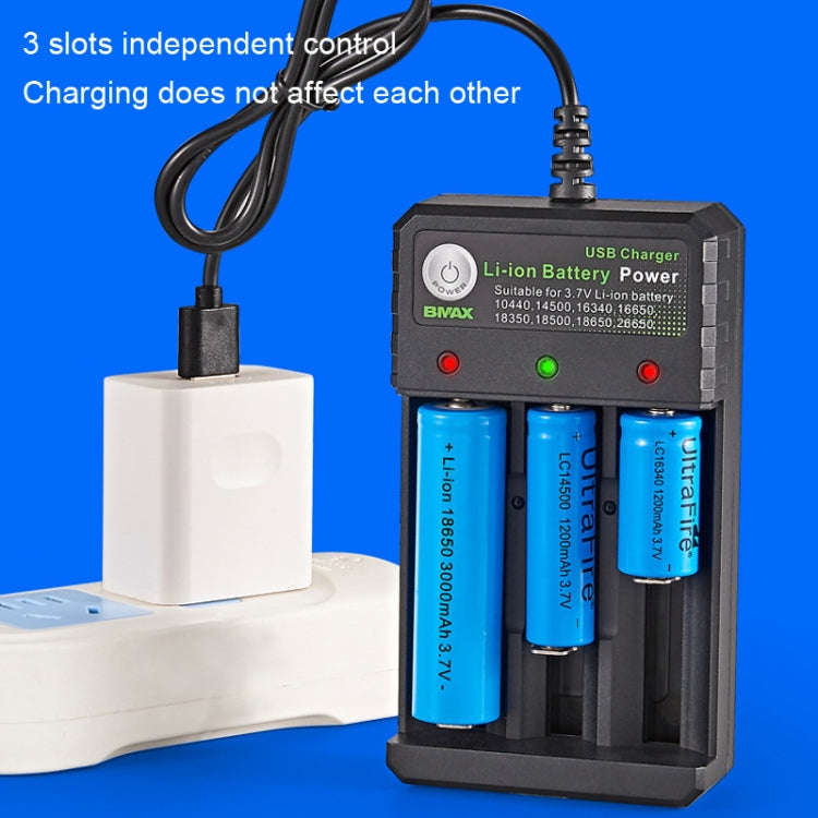 BMAX 18650 3 Slot USB Charging Seat 3.7/4.2V Independent Lithium Battery Charger