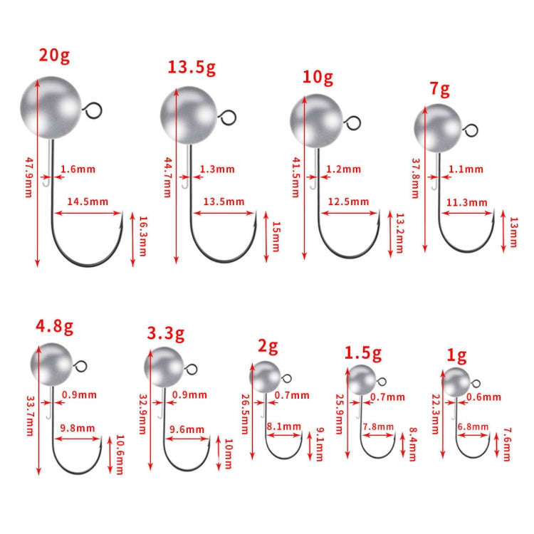 HENGJIA JI035 50pcs 1g Lead Head Hook Fishing Gear Lua Anti-drop Hooks
