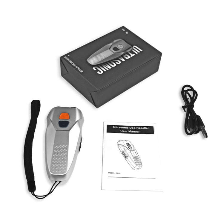 Ultrasonic Dog Repeller Stop Barker Dual Probe High Power Repeller Handheld Dog Trainer(Silver)