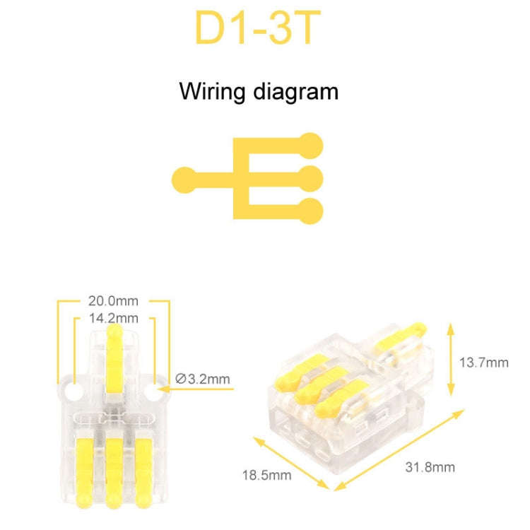 5pcs D1-3T Push Type Mini Wire Connection Splitter Quick Connect Terminal Block(Yellow)