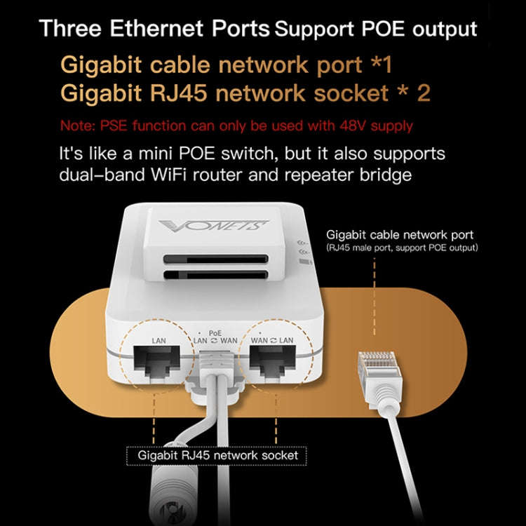 VONETS VAR1200-L 1200Mbps Wireless Bridge Built-in Antenna Dual-Band WiFi Repeater, With DC Adapt...