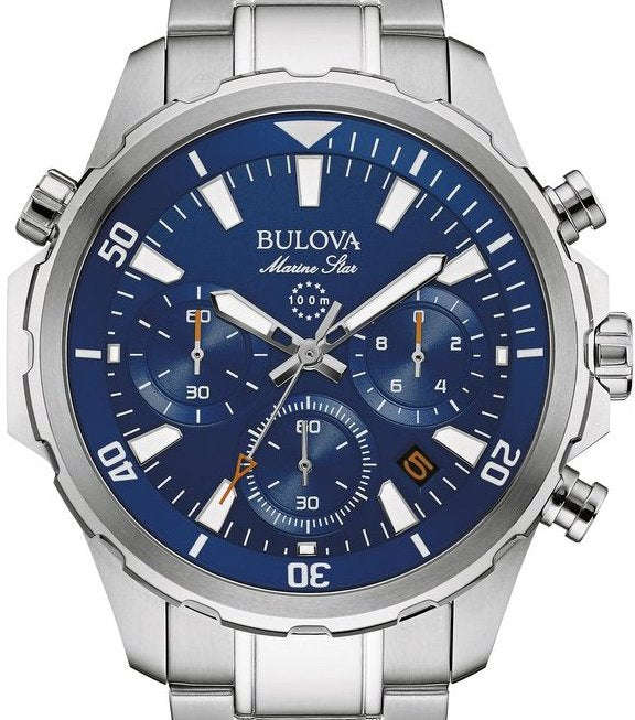 Authentic BULOVA Marine Star Stainless Steel Chronograph Mens Watch