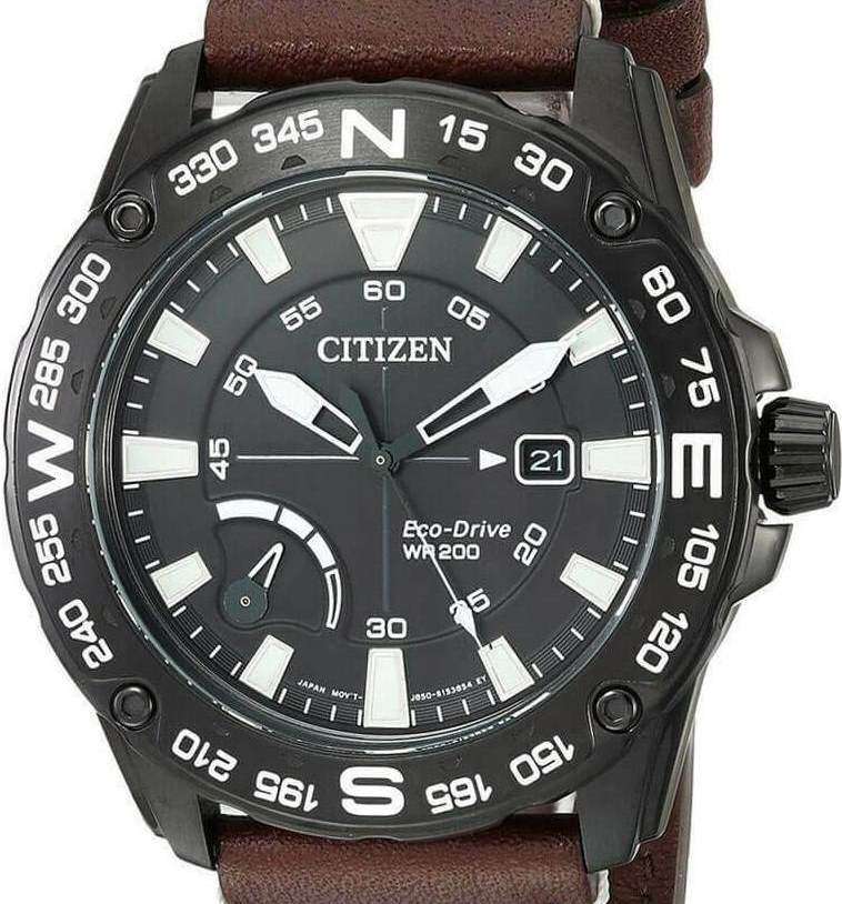 Authentic CITIZEN Eco-Drive PRT Brown Leather Mens Watch