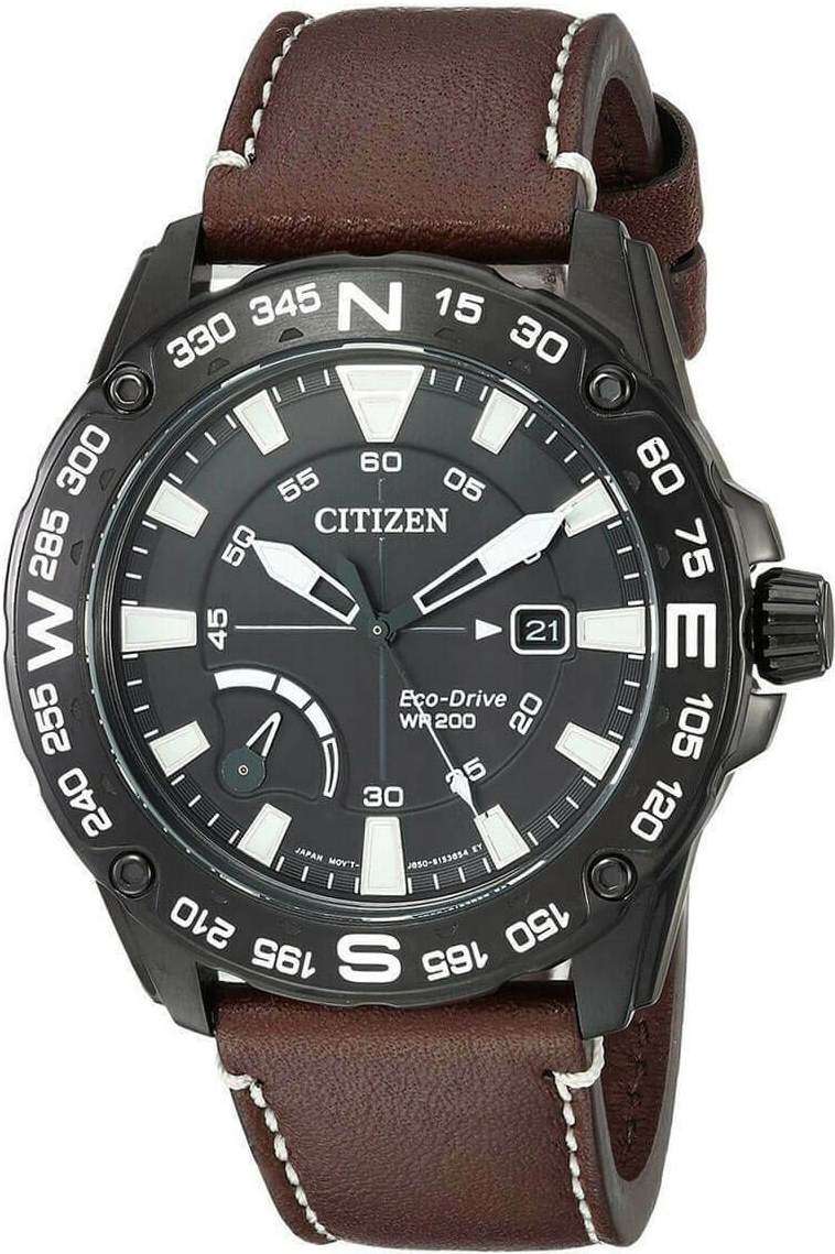 Authentic CITIZEN Eco-Drive PRT Brown Leather Mens Watch