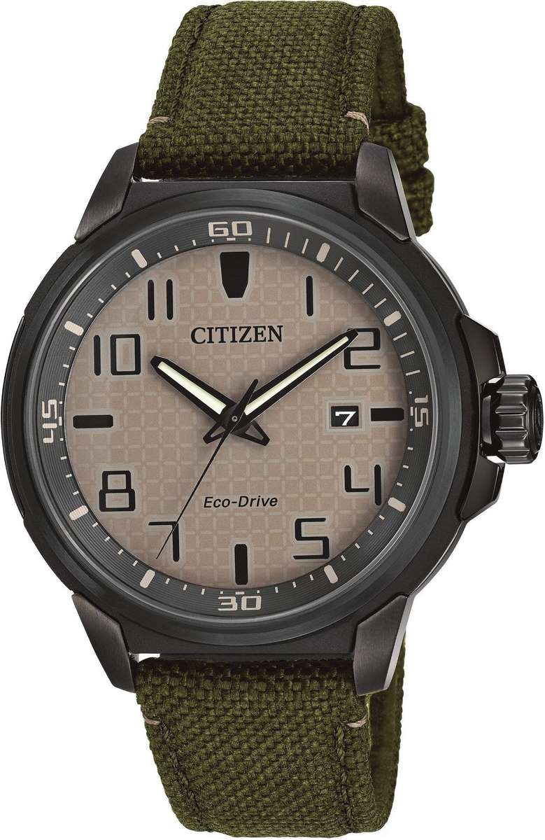 Authentic CITIZEN Eco-Drive Military Green Mens Watch