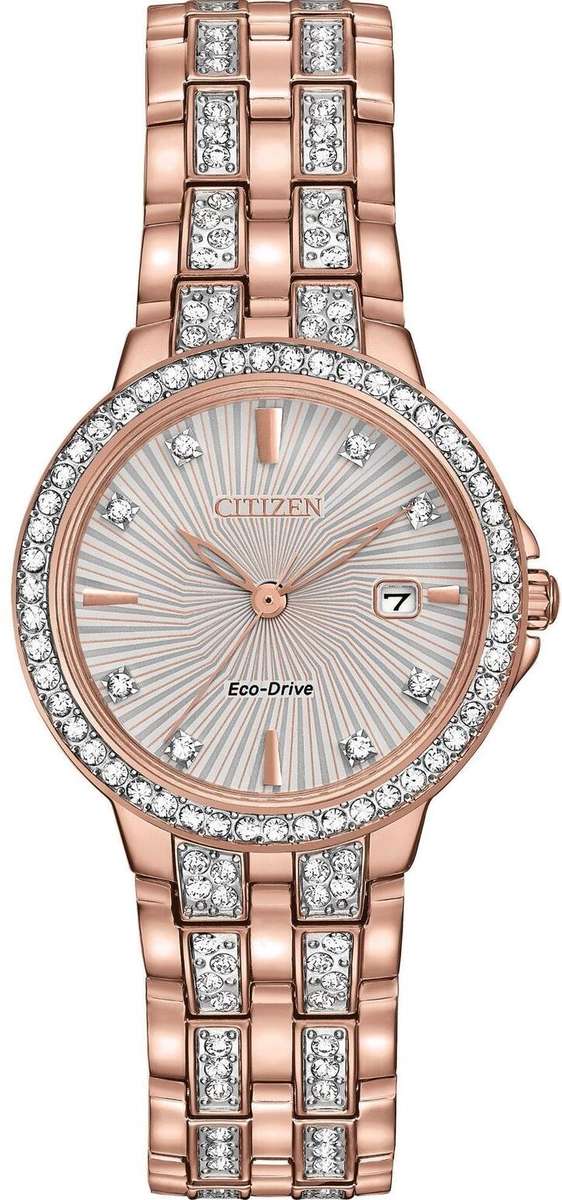 Authentic CITIZEN Eco-Drive Silhouette Swarovski Crystal Accented Rose Gold Ladies Watch
