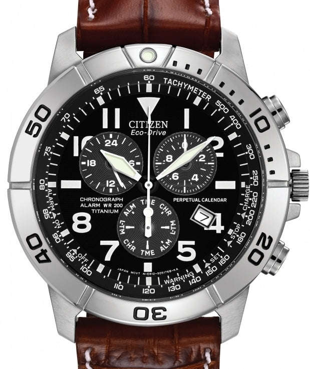 Authentic CITIZEN Eco-Drive Titanium Perpetual Calendar Chronograph Mens Watch