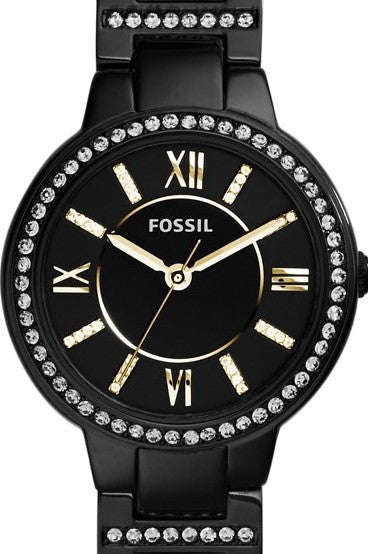 Authentic FOSSIL Virginia Crystal Accented Black Stainless Steel Ladies Watch