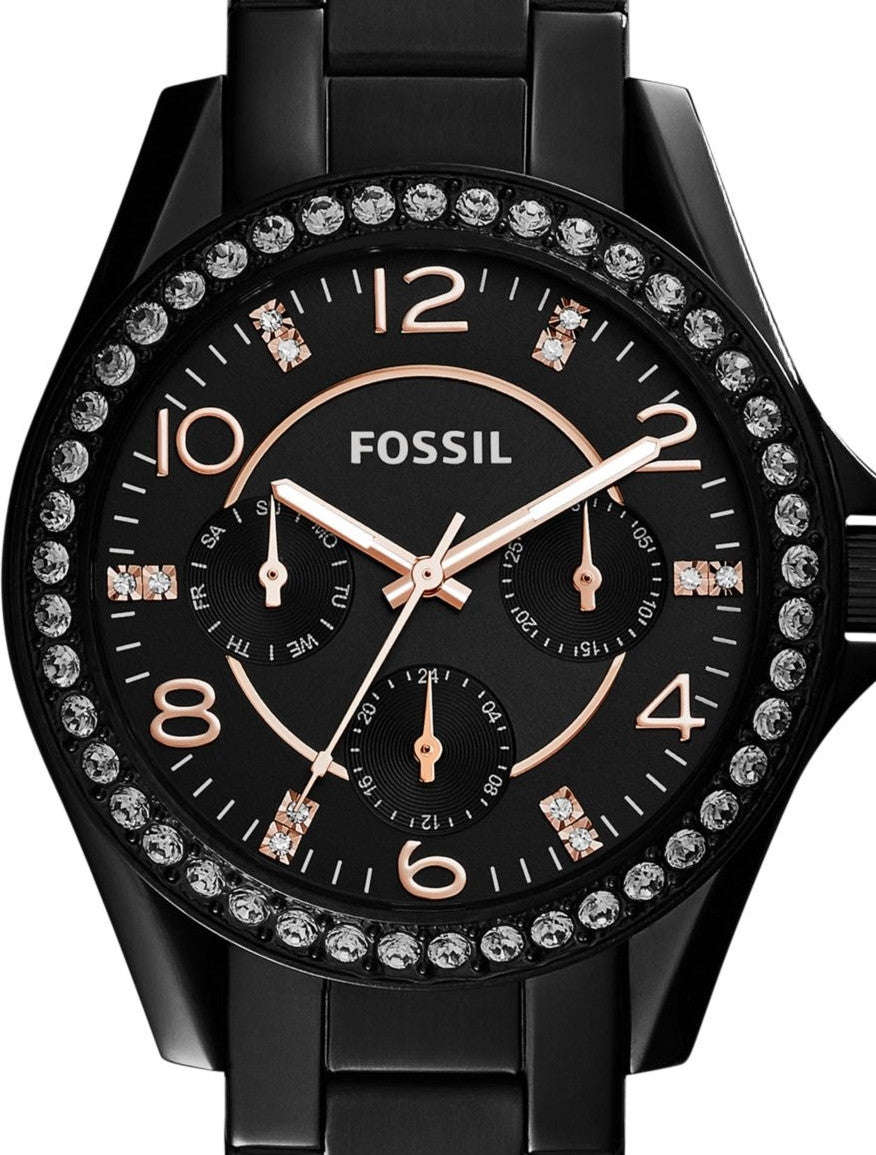 Authentic FOSSIL Riley Crystal Accented Multifunction Ladies Watch
