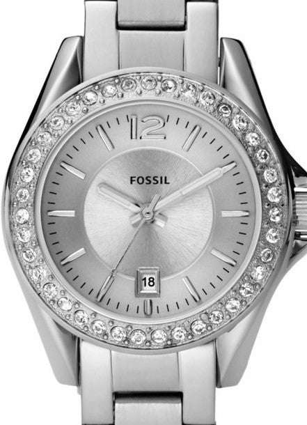 Authentic FOSSIL Riley Crystal Accented Stainless Steel Ladies Watch