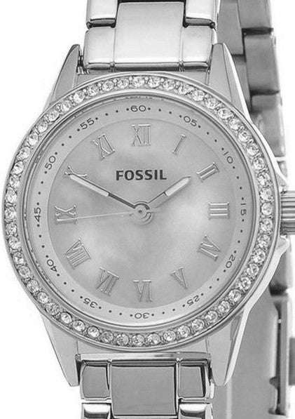 Authentic FOSSIL Crystal Accented Mother Of Pearl Ladies Watch