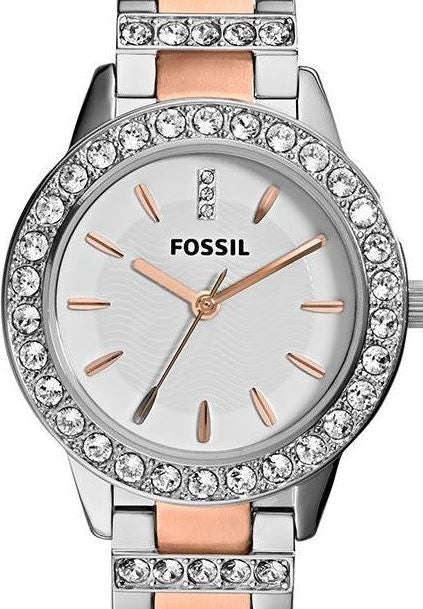 Authentic FOSSIL Jesse Crystal Accented Two Tone Stainless Steel Ladies Watch