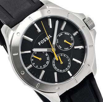 Authentic FOSSIL Black Silicone Multifunction Mens Watch