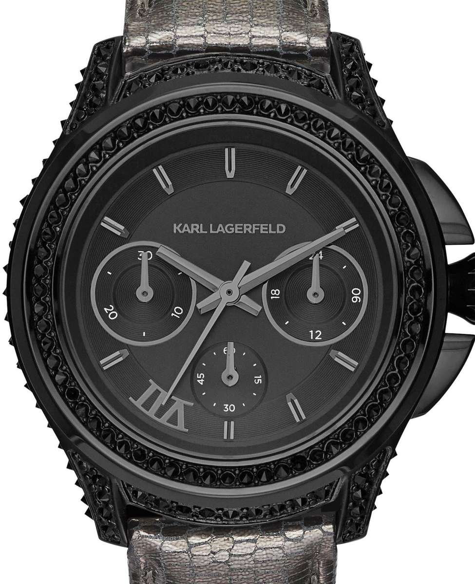 Authentic KARL LAGERFELD Black Snakeskin Leather Chronograph Ladies Watch