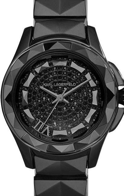Authentic KARL LAGERFELD Black Pyramid Studded Ladies Watch