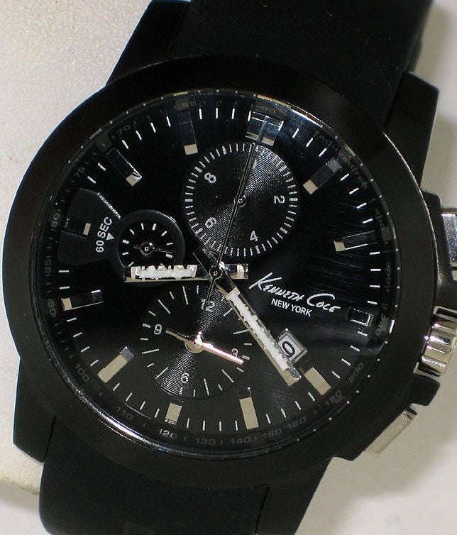 Authentic KENNETH COLE Black Silicone Chronograph Mens Watch