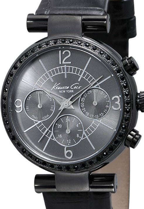 Authentic KENNETH COLE Black Crystal Accented Multifunction Ladies Watch