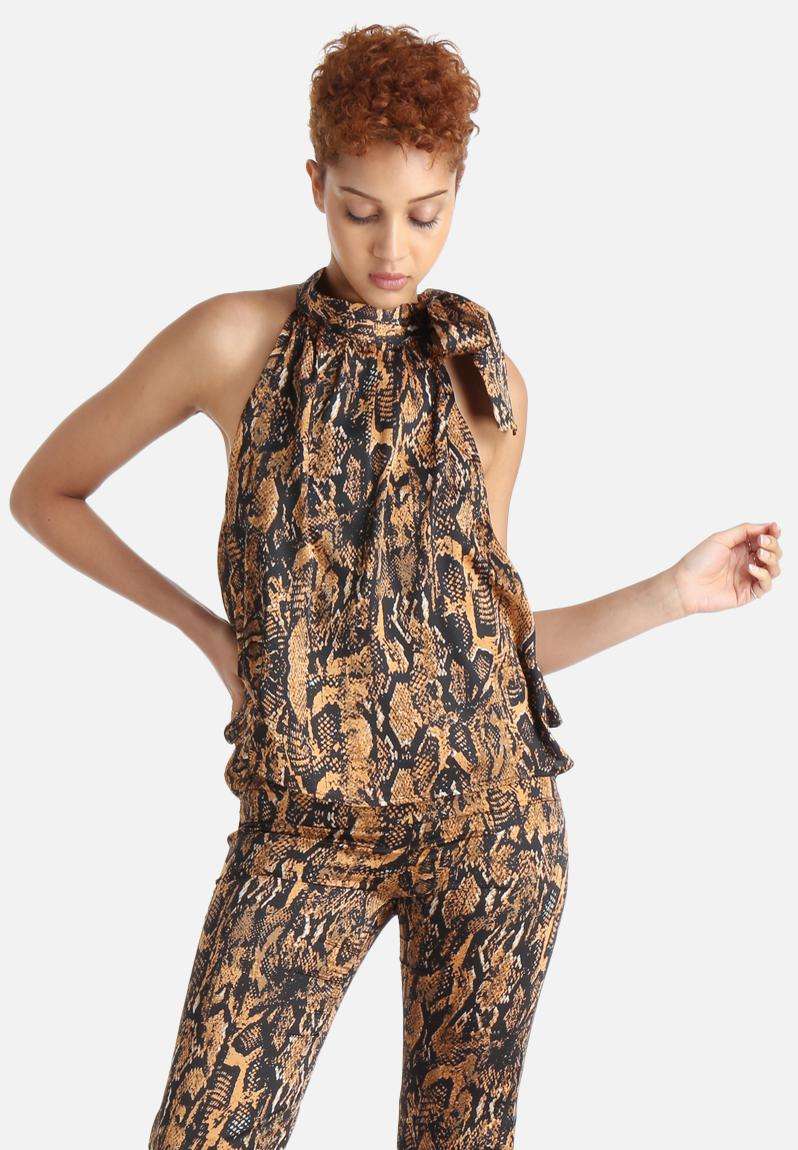 LAVISH ALICE High Neck Crop Top - Snakeskin