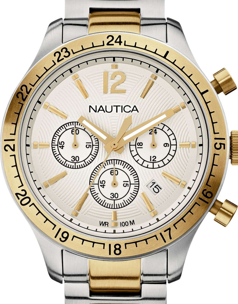 Authentic NAUTICA Two Tone Chronograph Mens Watch