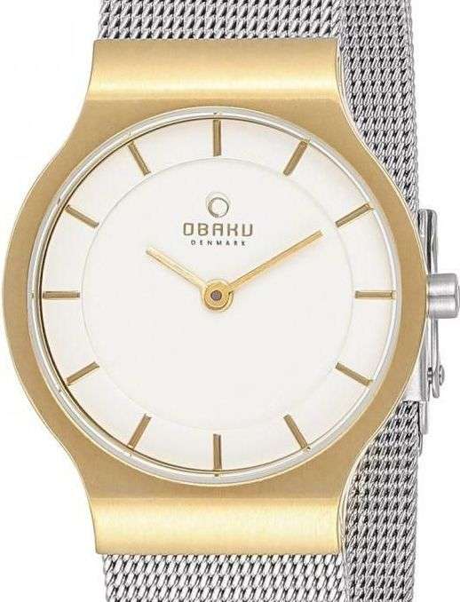 Authentic OBAKU Denmark Two Tone Stainless Steel Mesh Ladies Watch