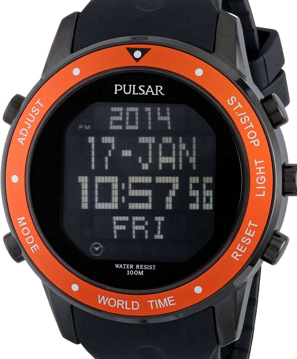 Authentic PULSAR World Time Digital Chronograph Oversized Mens Watch