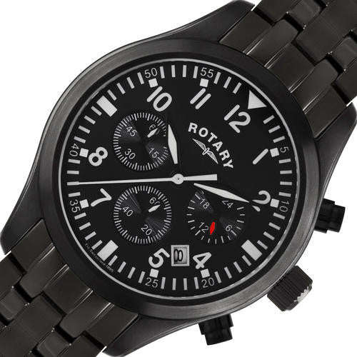Authentic ROTARY Black Stainless Steel Chronograph Mens Watch