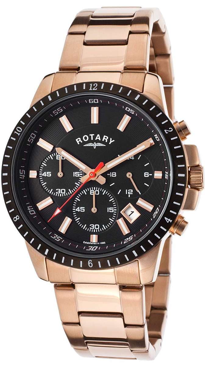 Authentic ROTARY Rose Gold Stainless Steel Chronograph Mens Watch