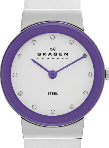 Authentic SKAGEN Denmark Crystal Accented White Leather Ladies Watch