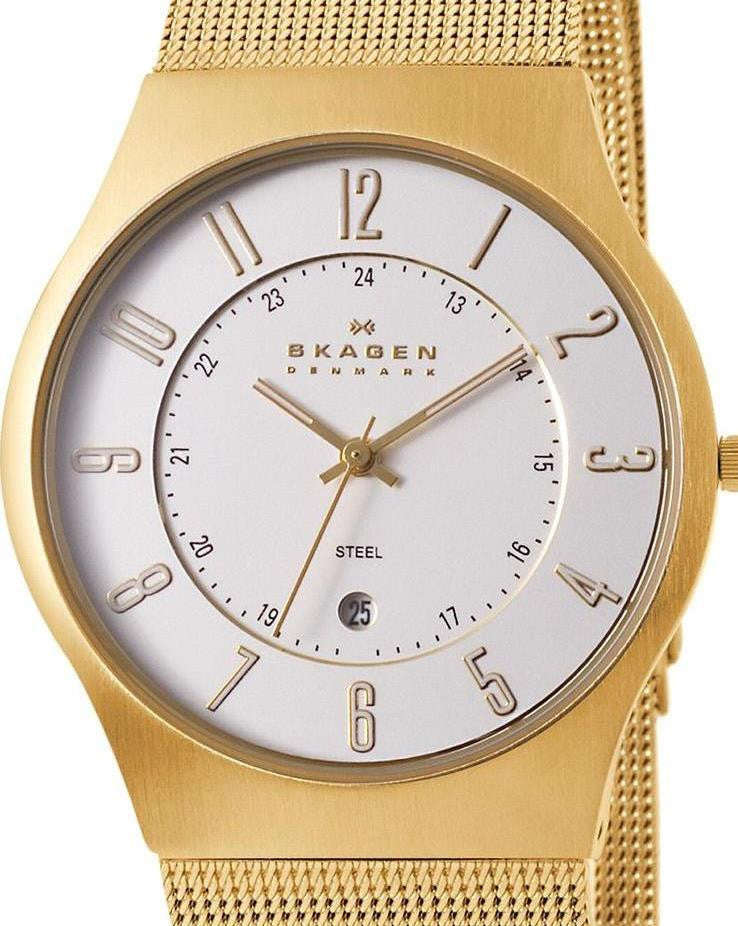 Authentic SKAGEN Denmark Ultra Slim Gold Tone Mesh Band Mens Watch